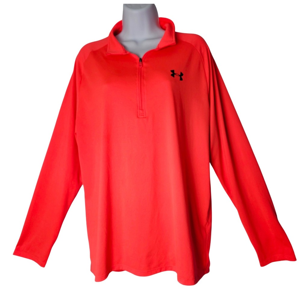 Under Armour HeatGear Womens L Neon‎ Coral Quarter Zip Pullover Loose Gorpcore